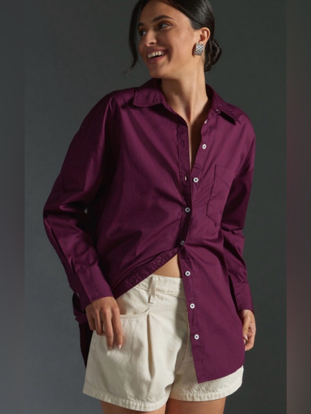 Anthropologie Maeve Button-Down Shirt in Deep Plum